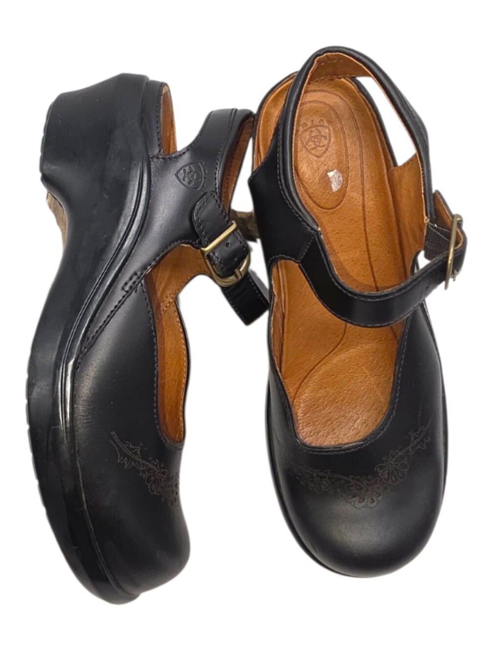 Ariat Caroline Black Leather Mary Jane Comfort Clogs Womens Size 8.5B